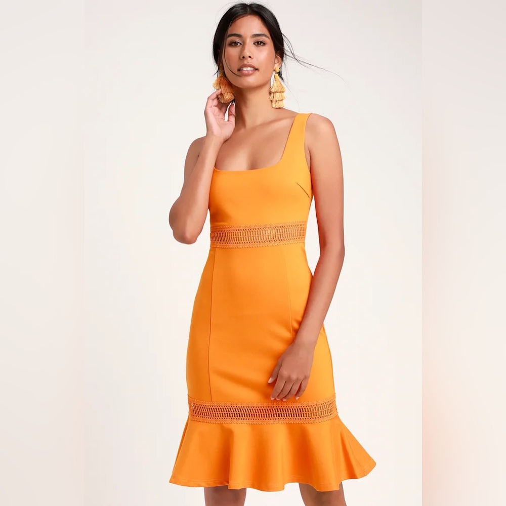 Lulus|Martini Mama Orange Crochet Midi Dress